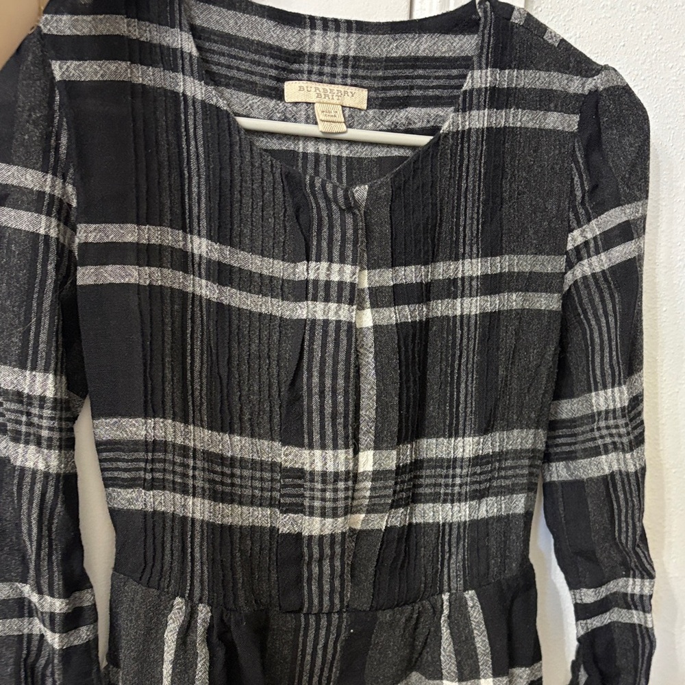 Burberry Black & Gray Plaid Waist-Detail Dress